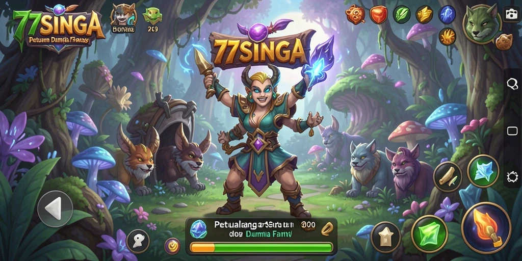 Tampilan gameplay <strong>77SINGA</strong> menampilkan petualangan mendebarkan di dunia fantastis.
