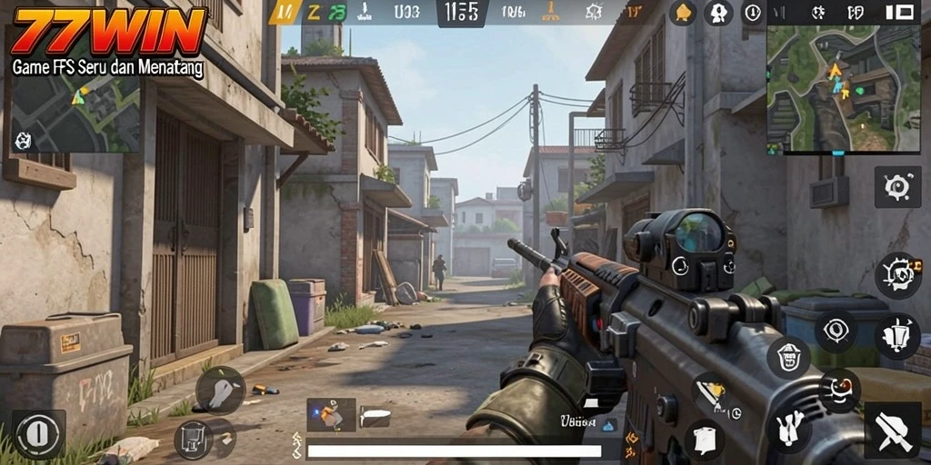 Screenshot gameplay 77WIN, menunjukkan aksi mendebarkan dalam FPS.