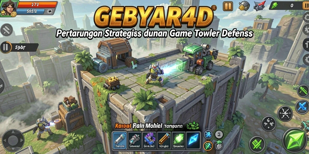 Screenshot menampilkan gameplay menegangkan GEBYAR4D dalam mode Tower Defense.