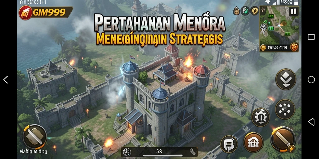 Screenshot gameplay menampilkan aksi menara mempertahankan dari serangan musuh.