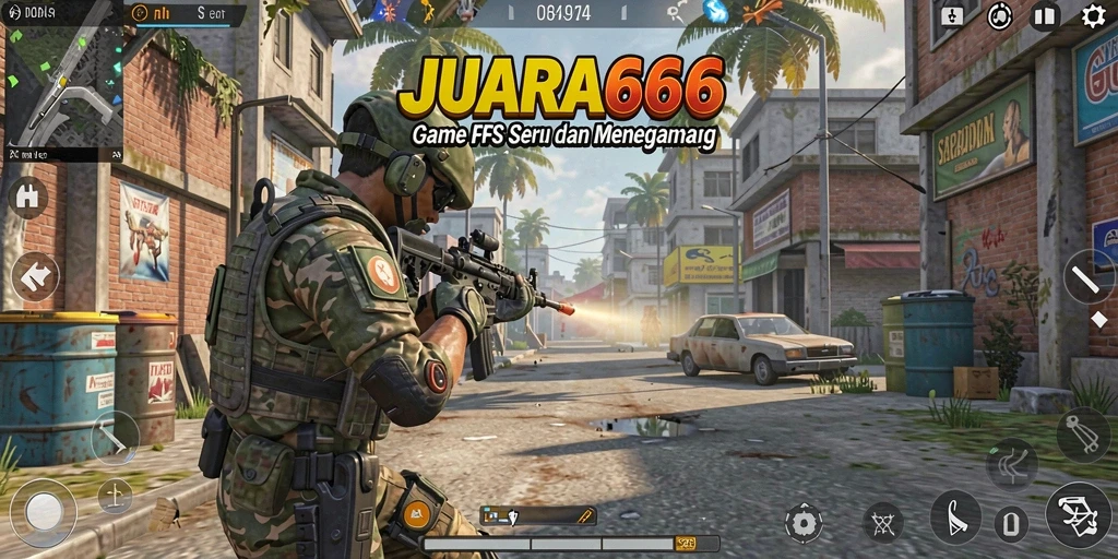 Screenshot gameplay utama JUARA666 dengan aksi FPS yang mendebarkan.