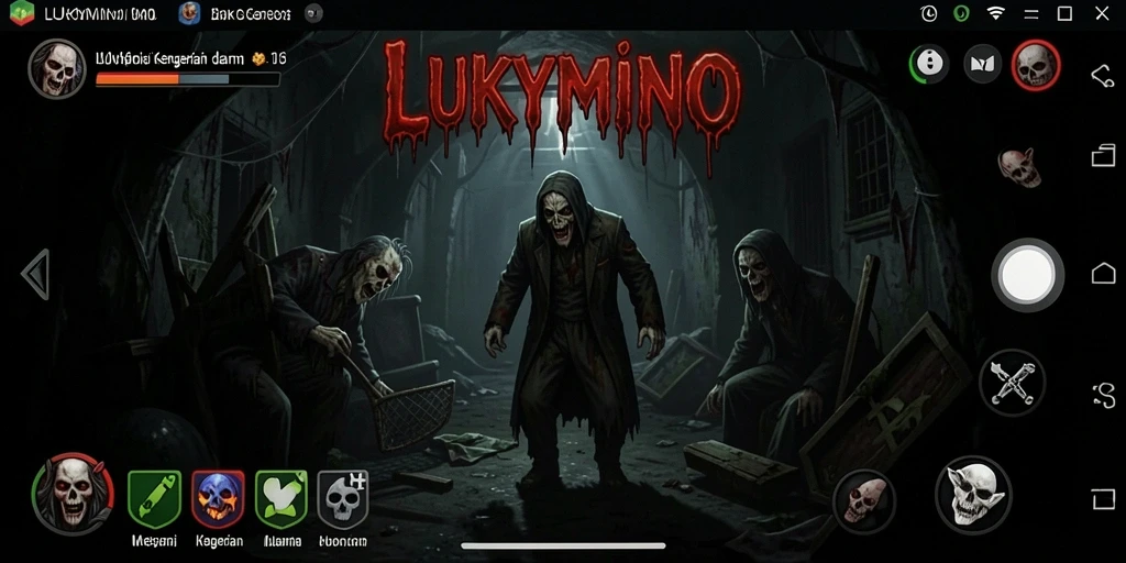 Screenshot menampilkan kegelapan dan suasana mencekam dari gameplay LUKYMINO.