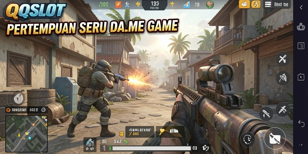 Gameplay intens dari QQSLOT yang menampilkan aksi FPS.