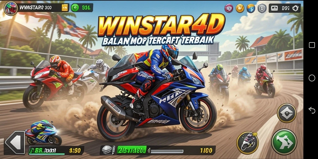 Tampilan gameplay balapan motor di WINSTAR4D yang mendebarkan.